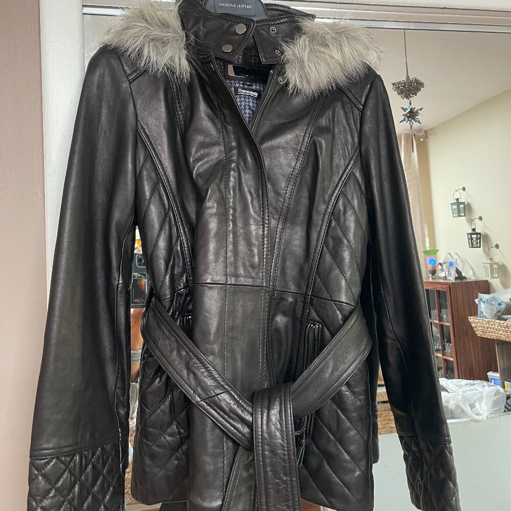 Wilson's Leather Jacket with faux fur hood